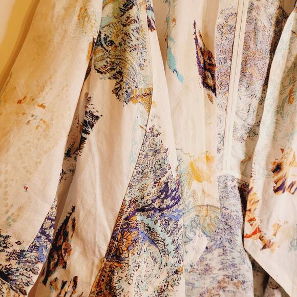 Chicos white linen floral paisley open front blazer jacket Size L coastal resort - Picture 6 of 8